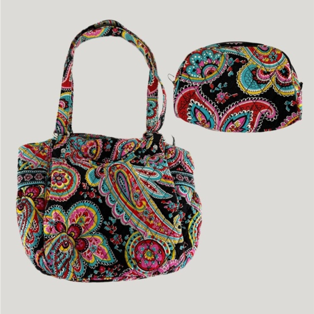 Vera Bradley Parisian Paisley Shoulder Bag + Matching Cosmetic Bag